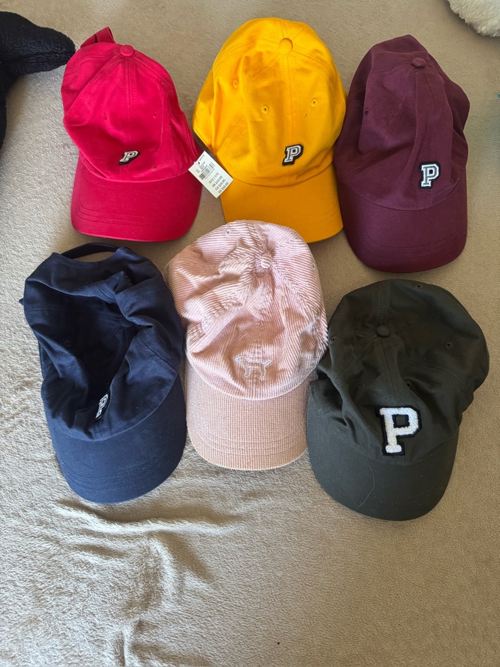 Embroidered 'P' Logo Baseball Caps - Assorted Colors PINK